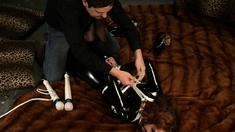 Brunette slave girl enjoys the harsh fetishes of a bdsm game