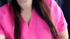 Hot brunette big boobs toying pink pussy