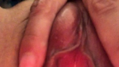 Close up with blonde seductress masturbating pussy