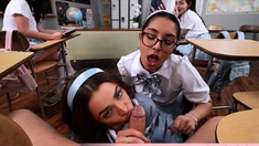 Four teens having a fun time at sex ed