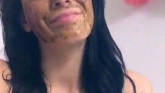 Amateur busty brunette masturbates and does hand job
