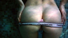 Hot amateur teen in a private show masturbating with a dildo