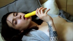 Stacked brunette goes solo toys and masturbation