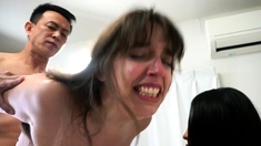 Pink labia close up of naive brunette