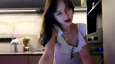 Small tit brunette amateur tugs on a big willie