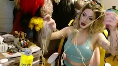 Blonde solo jerking off