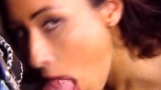 Big tit brunette MILF sucks and tit fucks a big cock