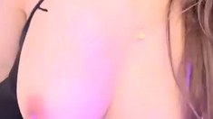 Horny busty blonde babe with big boobs