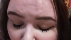 Girlffriend gets covered in cum after blowjob