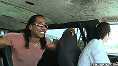 Two guys in a van hit the streets searching for hot babes eager to have fun