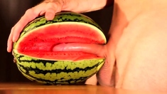 water melon cum - fucking a melon and cumming